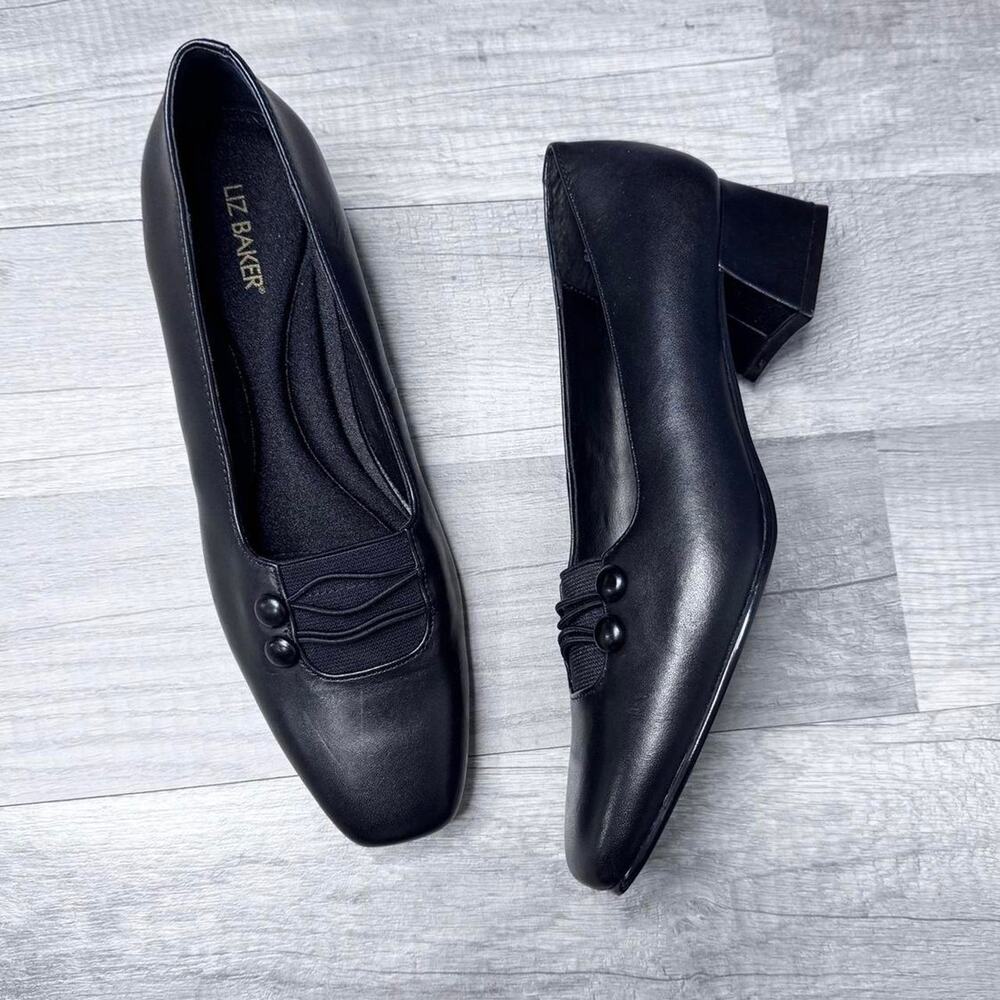 VIT Black Leather Block Kitten Heel Shoes Size 6 Dark Academia Preppy Liz Baker